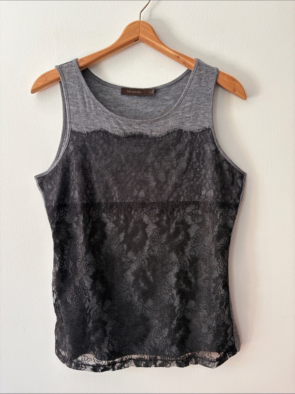 The Limited Lace Front Tank Black Grey Size Medium